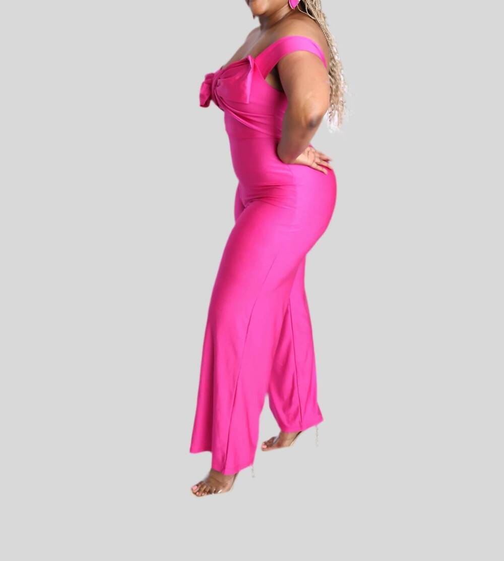 NEW CEFIAN desiree bow jumpsuit in magenta